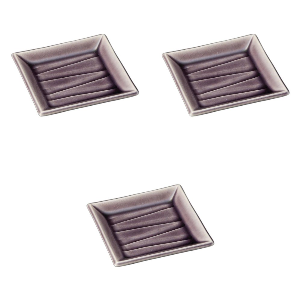 Setomonohonpo 3-Piece Set, Penetrating Murasaki Rectangular Sharpener, Small, 4.1 x 4.1 x 0.6 inches (10.3 x 10.3 x 1.6 cm) | Square Plate Porcelain