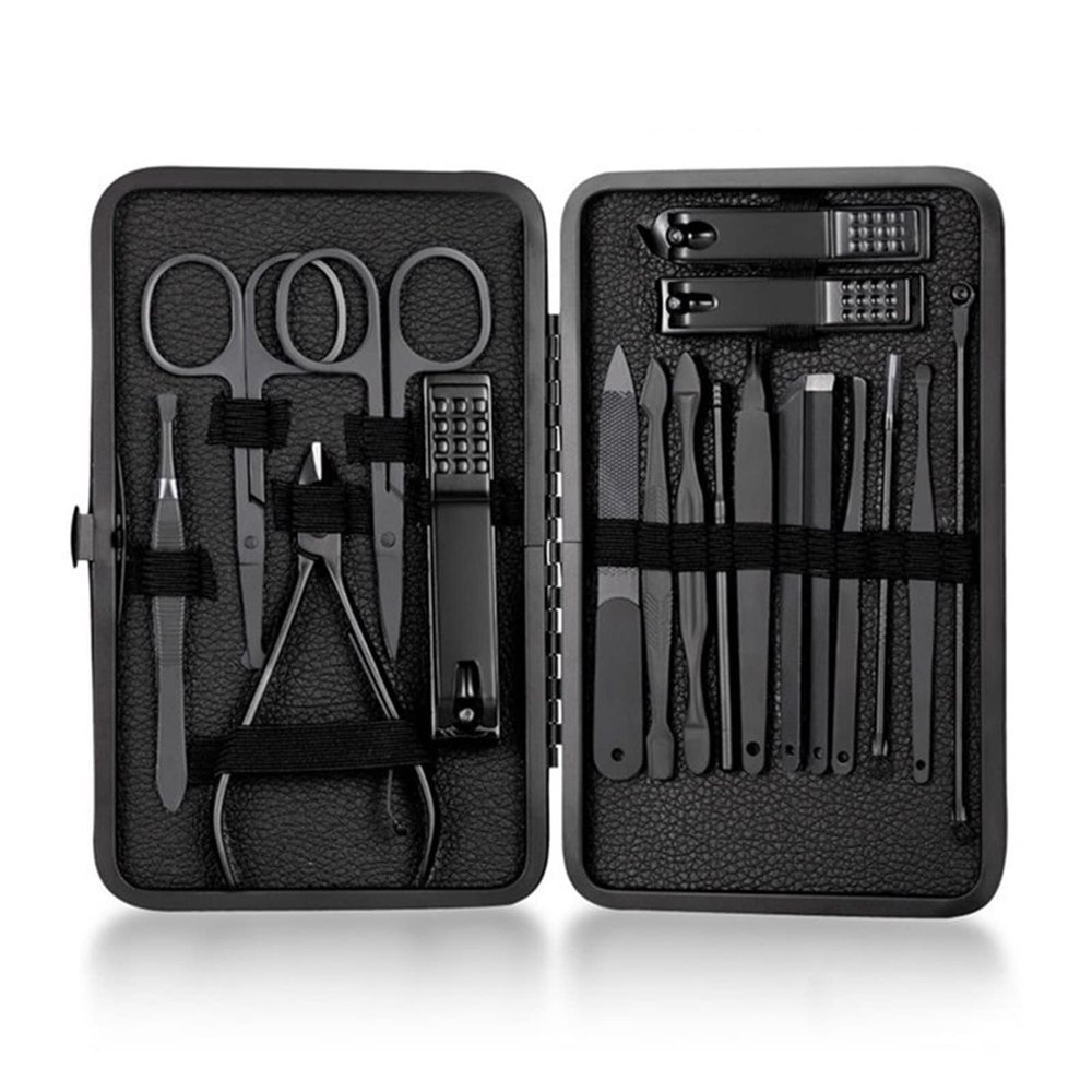 18-Piece Stainless Steel Manicure & Pedicure Set Nail Clippers, Cutters, Scissors, Ear Spoon & Tools with Portable Leather Case