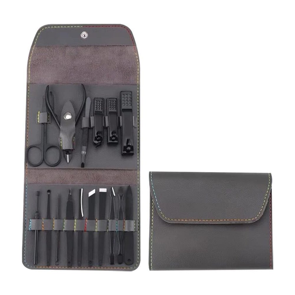 16-Piece Professional Nail Clippers Set  Stainless Steel Pedicure & Manicure Kit with PU Leather Bag, White Five-Pointed Star Design