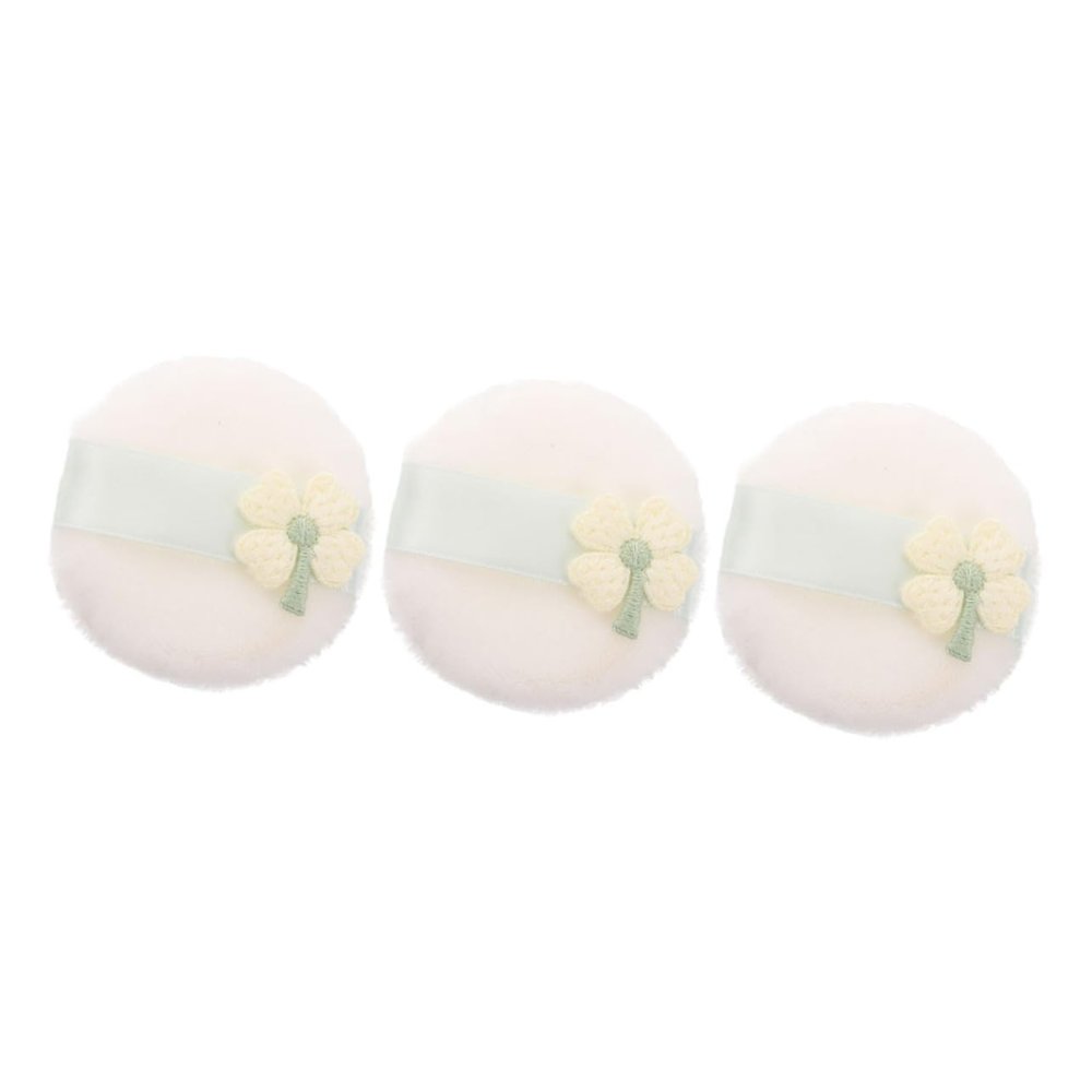 3Pcs Large Fluffy Makeup Puff Soft Washable Facial Powder Applicators with Aesthetic Embroidery