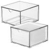 2 Pcs Stackable Clear Acrylic Organizer Box Vanity, Wide Large With Drawer Easy Access Hole Cotton Pad Dispenser, For Dresser And Bathroom Countertop Makeup Storage view 1