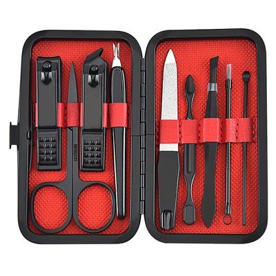 9PCS Stainless Steel Nail Clippers Set, Scissors, Tweezer, Ear Pick & Multi-Function Tools, White Dinosaur Doodle Manicure & Pedicure Kit