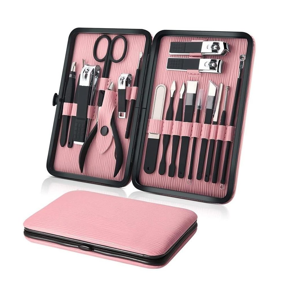 Stainless Steel Manicure Pedicure Kit with Foot Care Cutter & Portable PU Leather Case for Travel, Home & Business Use
