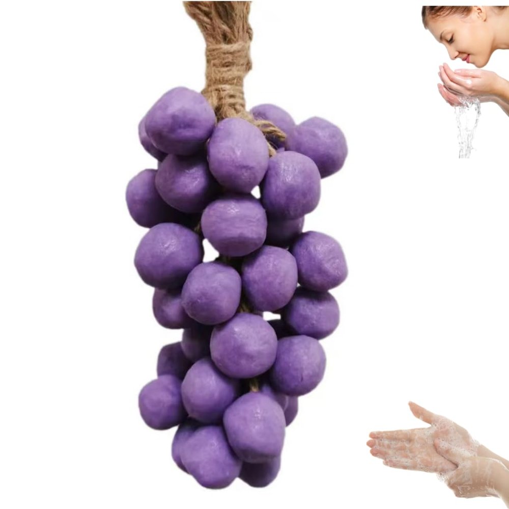 JVHOO Grape Soap on a Ropes, Decorative Soaps Bars, Handcrafted Exquisite Home Dcor, Gift Choice for Washing Hands and Fresh Air Men Women (1, Large Purple with box packaging)