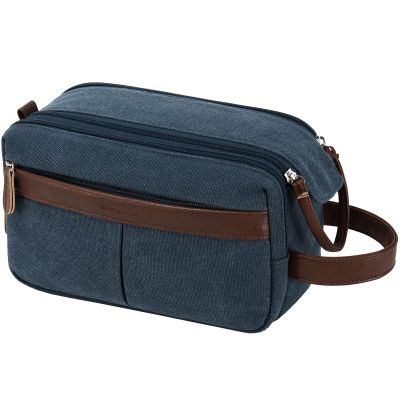Vorspack Canvas Toiletry Bag for Men - Water Resistant Travel Bag for Toiletries, Bathroom Essentials, Accessories - Navy Blue