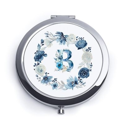 QUSTGO Personalized Gift for Women Girls Her, Custom Gifts for Adult Teen, Floral Monogram Alphabet Initial Compact Mirror for Birthday, Graduation, Mothers Day, Basket Stuffers