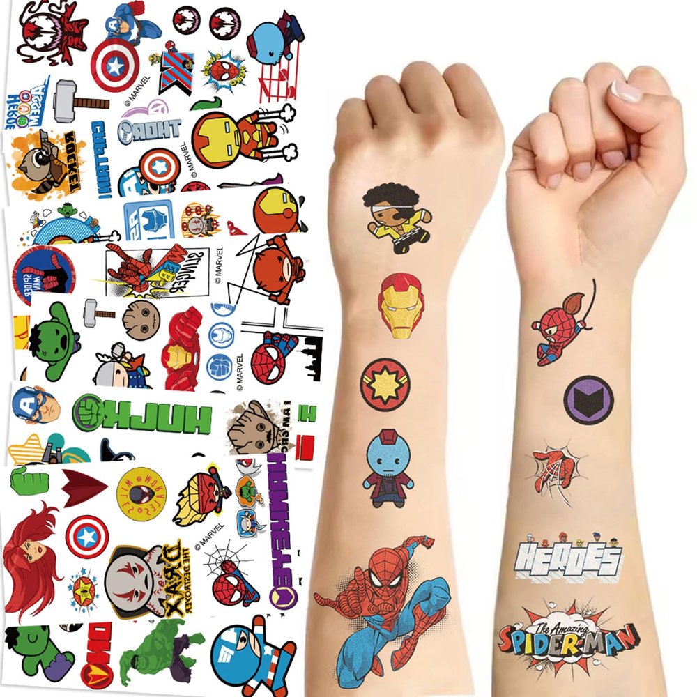 10 Sheets Superhero Temporary Tattoos for Teen, Cool Birthday Party Favors, Cartoon Decoration Sticker Gifts for Adult Home Activity Class Prizes Carnival Christmas Rewards