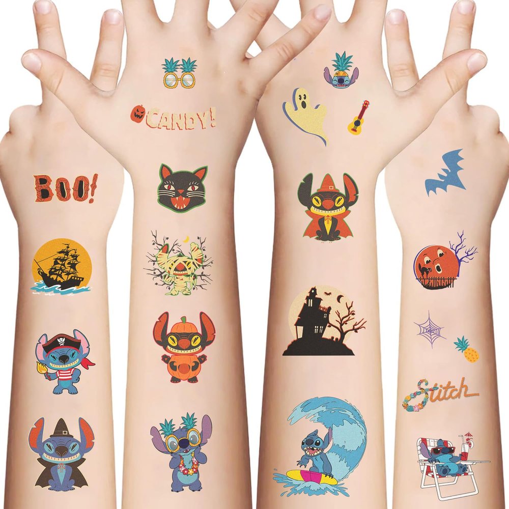 10 Sheets StitchTemporary Tattoos for Teen, Birthday Party Favors, Cartoon Decoration Sticker Gifts for Adult Home Activity Class Prizes Carnival Christmas Rewards
