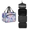 Abstract Mushrooms Digital Illustration Blue Pink White Hanging Hanging Travel Toiletry Bag with Hook, Designer Waterproof Makeup case for Traveler Traveling estuche para brochas maquillaje L view 2