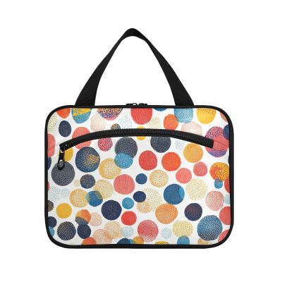 Abstract Colorful Dots Pattern Hanging Cosmetic Travel Bag with Hook, Designer Portable Cosmetic Organizer for Travel Essentials Gym bolso de maquillaje para Mujer L