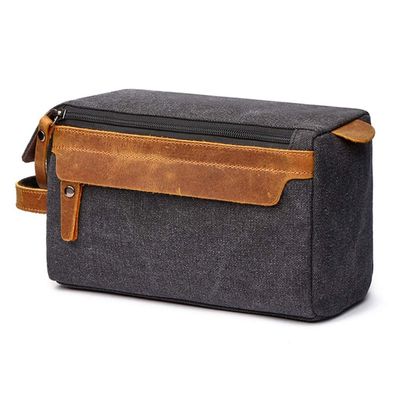 ASWRTYJO Travel Cosmetic Wash Bag Unisex Toiletry Bag Vintage PU Canvas Compact Travel Make up Men Shaving Bag with Handle