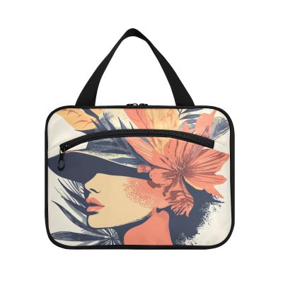 Abstract Girl with Flower Hanging Mens Travel Bag Toiletry with Hook, Designer Waterproof Medicine Bags for Women Must Haves Cruises bolso de para Mujer L