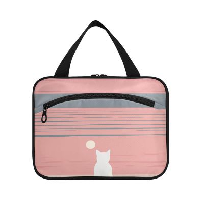 Cartoon Cat and Sunset Hanging Travel Size toiletries kit with Hook, Designer Necessities Brush Bag for Women Traveling Vacation bolso de Mano para Hombre L