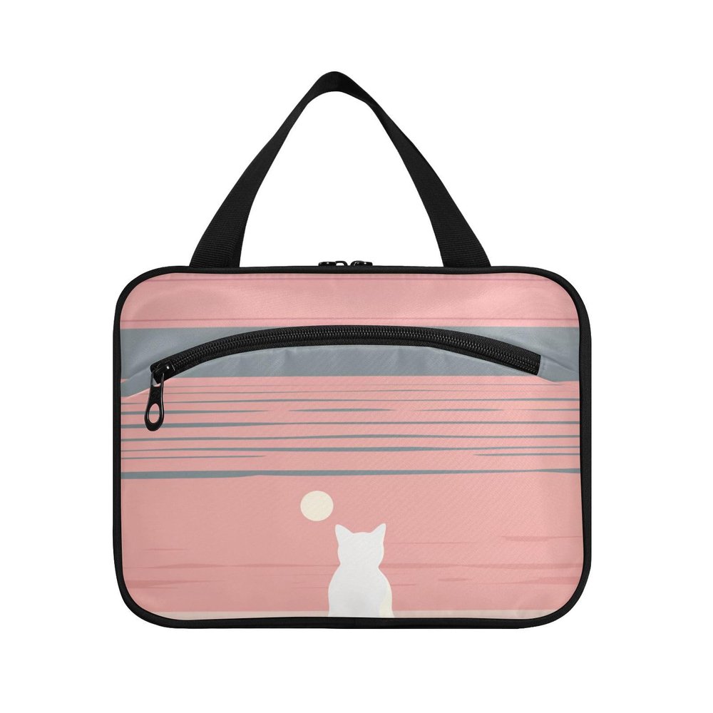 Cartoon Cat and Sunset Hanging Travel Size toiletries kit with Hook, Designer Necessities Brush Bag for Women Traveling Vacation bolso de Mano para Hombre L