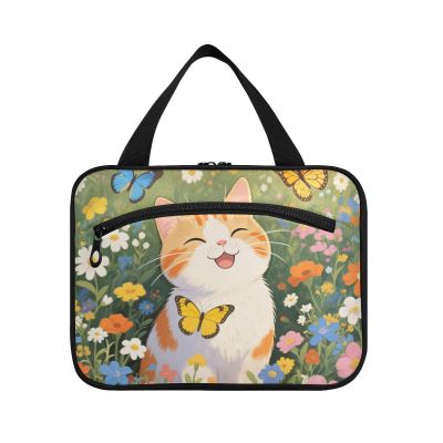 Art Oil Painting Garden Cat Hanging Shaving kit Travel Bag with Hook, Designer Essential Make up Bags for Travel Accessories Camping bolsas de maquillaje para Mujer L