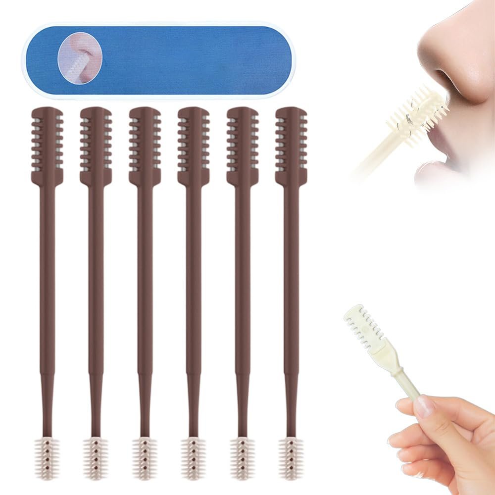 2-in-1 Nasal Hair Cutter, 2025 Upgraded Double Sided Nose Hair Knife, Rotating Nasal Hair Razor Cutter with Ear Picker for Women and Men, 360 Rotating Manual Nose Hair Trimmer (Coffee, 6pcs)