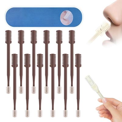 2-in-1 Nasal Hair Cutter, 2025 Upgraded Double Sided Nose Hair Knife, Rotating Nasal Hair Razor Cutter with Ear Picker for Women and Men, 360 Rotating Manual Nose Hair Trimmer (Coffee, 12pcs)