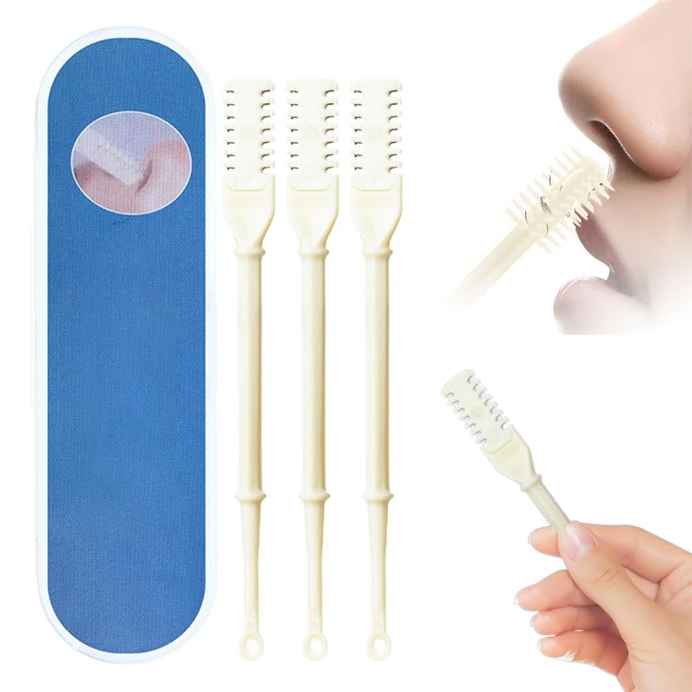 2-in-1 Nasal Hair Cutter, 2025 Upgraded Double Sided Nose Hair Knife, Rotating Nasal Hair Razor Cutter with Ear Picker for Women and Men, 360 Rotating Manual Nose Hair Trimmer (White, 3pcs)