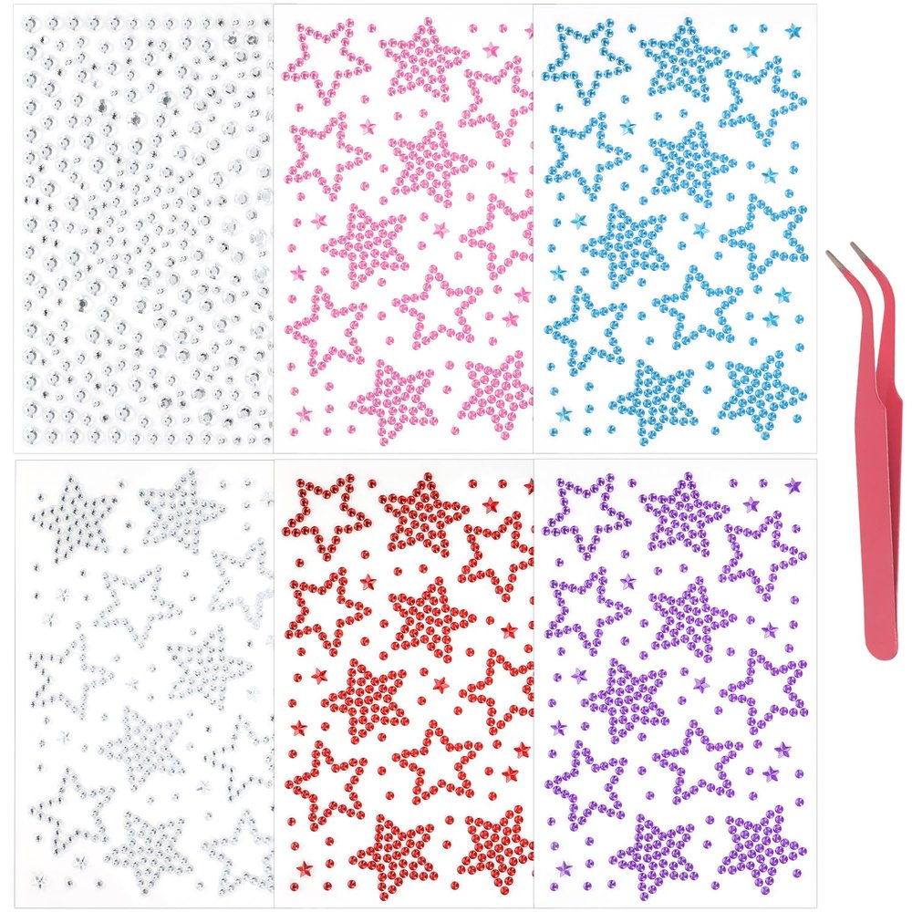 Star Face Gems Self Adhesive Face Rhinestones for Makeup Festival,UHOMENY 5pcs Star Stickers 1pc Polka Dot Sticker Stick On Rhinestones for Face Hair Gems Hair Eye Makeup Nail DIY Crafts