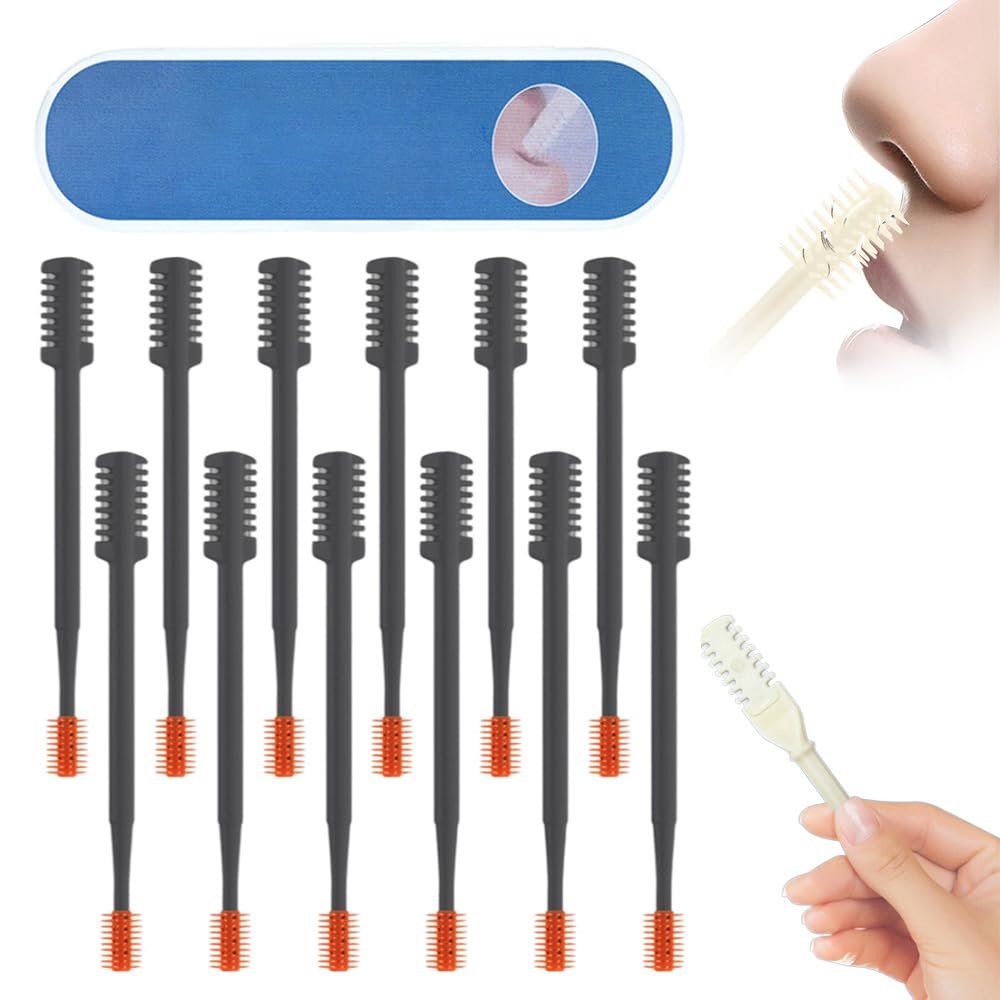 2-in-1 Nasal Hair Cutter, 2025 Upgraded Double Sided Nose Hair Knife, Rotating Nasal Hair Razor Cutter with Ear Picker for Women and Men, 360 Rotating Manual Nose Hair Trimmer (Gray, 12pcs)
