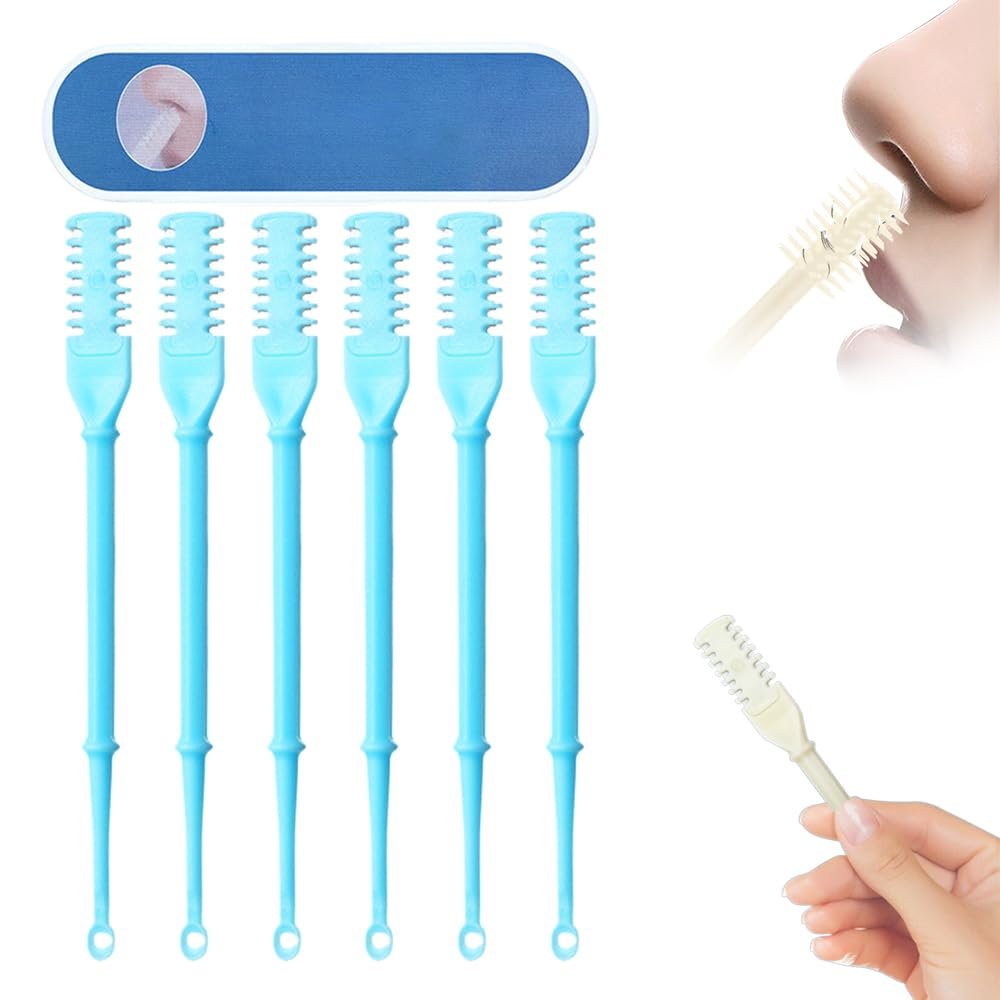 2-in-1 Nasal Hair Cutter, 2025 Upgraded Double Sided Nose Hair Knife, Rotating Nasal Hair Razor Cutter with Ear Picker for Women and Men, 360 Rotating Manual Nose Hair Trimmer (Blue, 6pcs)