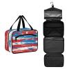 Background with Elements of The American Flag Hanging Travel case for toiletries with Hook, Designer Fashion Cosmetic Bag for Adults Traveling estuche para brochas maquillaje L view 2