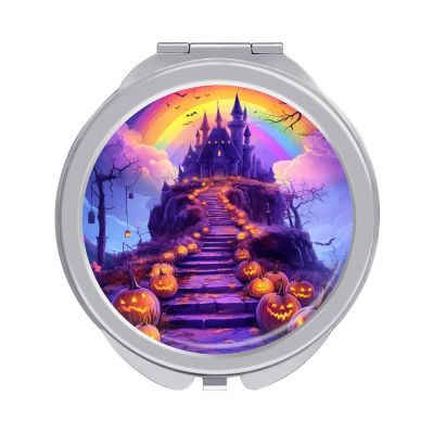 Halloween Pumpkins Haunted House Rainbows Makeup Mirror Portable Travel Portable Compact Mirror for Women Men Gifts
