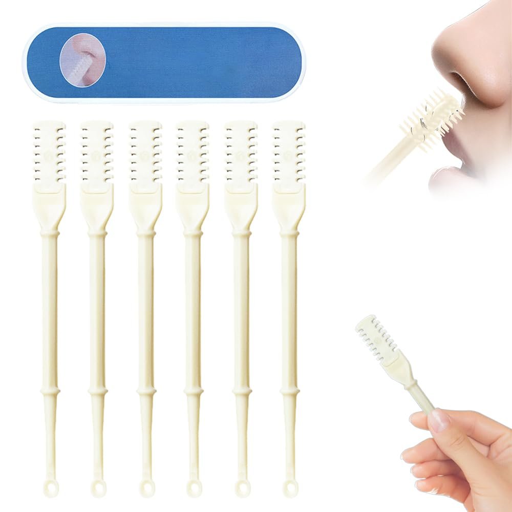2-in-1 Nasal Hair Cutter, 2025 Upgraded Double Sided Nose Hair Knife, Rotating Nasal Hair Razor Cutter with Ear Picker for Women and Men, 360 Rotating Manual Nose Hair Trimmer (White, 6pcs)
