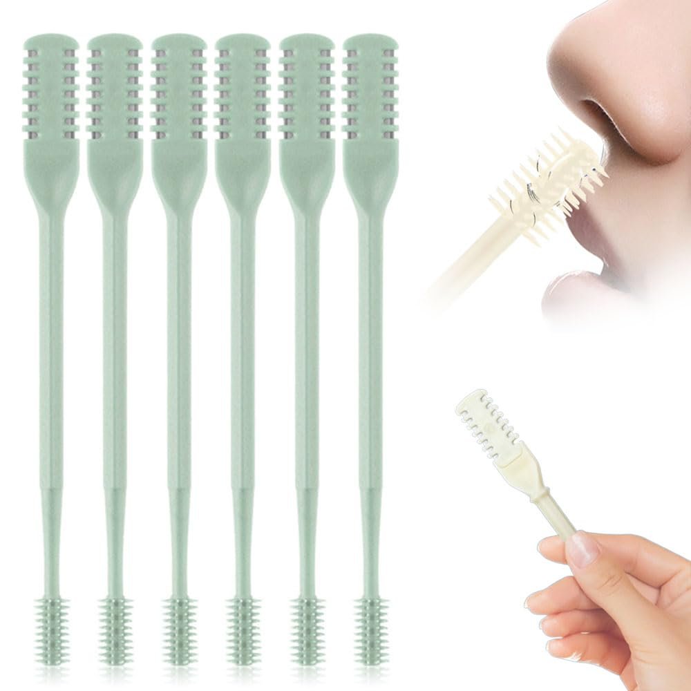 2-in-1 Nasal Hair Cutter, 2025 Upgraded Double Sided Nose Hair Knife, Rotating Nasal Hair Razor Cutter with Ear Picker for Women and Men, 360 Rotating Manual Nose Hair Trimmer (Green, 6pcs)