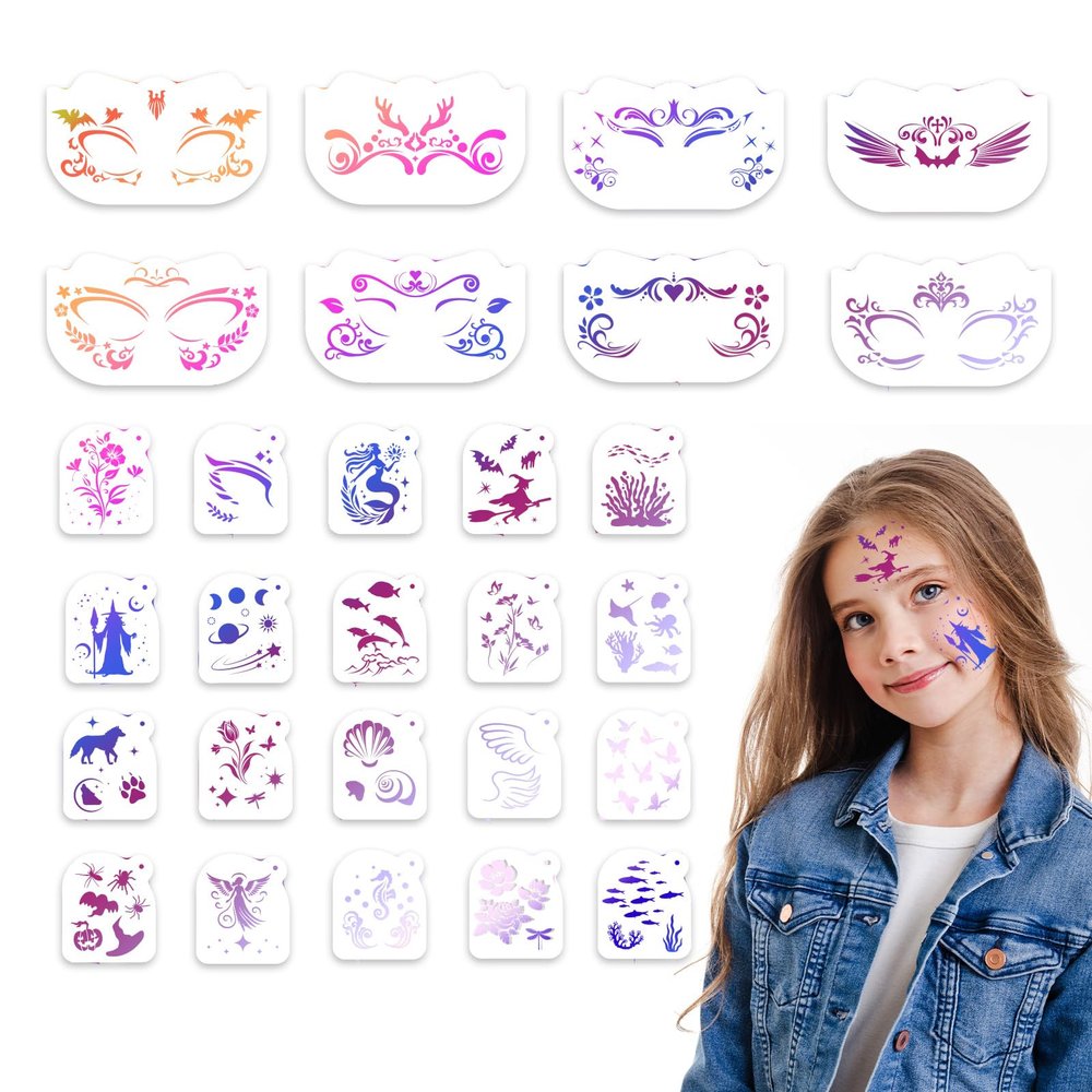 28pcs Body Paint Stencils, Premium Reusable Face and Body Paint Templates Kit Suitable for Holiday Party Makeup Temporary Tattoo Art