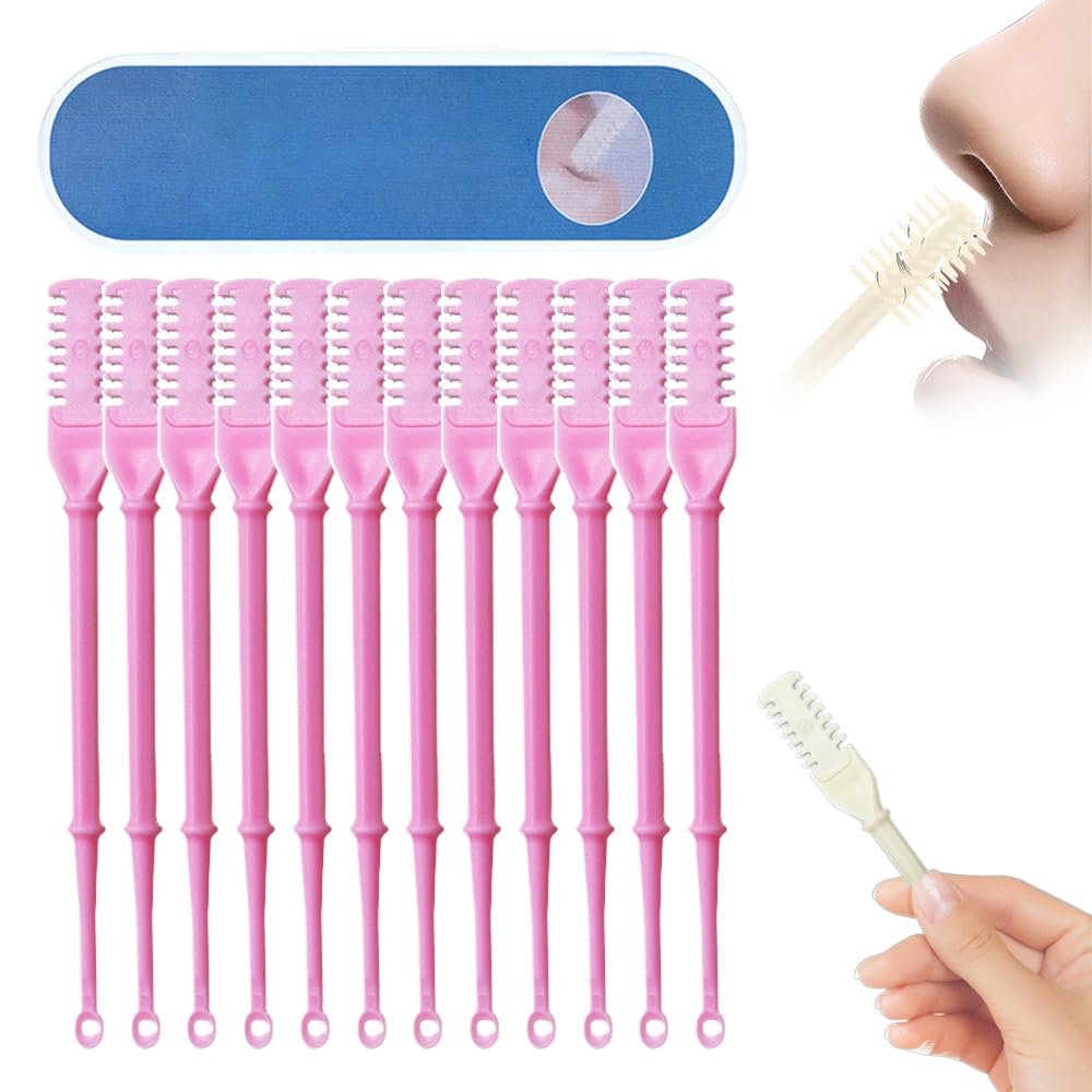2-in-1 Nasal Hair Cutter, 2025 Upgraded Double Sided Nose Hair Knife, Rotating Nasal Hair Razor Cutter with Ear Picker for Women and Men, 360 Rotating Manual Nose Hair Trimmer (Pink, 12pcs)