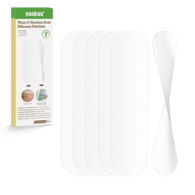 haakaa C Section Scar Silicone Strips, Silicone Scar Sheets for C-Section and Keloid Scars, Reusable Medical-Grade Silicone Scar Patches, Includes Storage Board, Two Thickness (0.5mm*3 + 1mm*3)