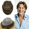 FACE MIRACLE Thin Skin Mens Toupee Full Poly Skin Human Hair Replacement System V-Looped PU Invisible Natural Hairline Real Human Hair Hairpiece for Men 8''X10'' 80% #420#4 Medium Brown+20% Gray view 1