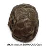 FACE MIRACLE Thin Skin Mens Toupee Full Poly Skin Human Hair Replacement System V-Looped PU Invisible Natural Hairline Real Human Hair Hairpiece for Men 8''X10'' 80% #420#4 Medium Brown+20% Gray view 2