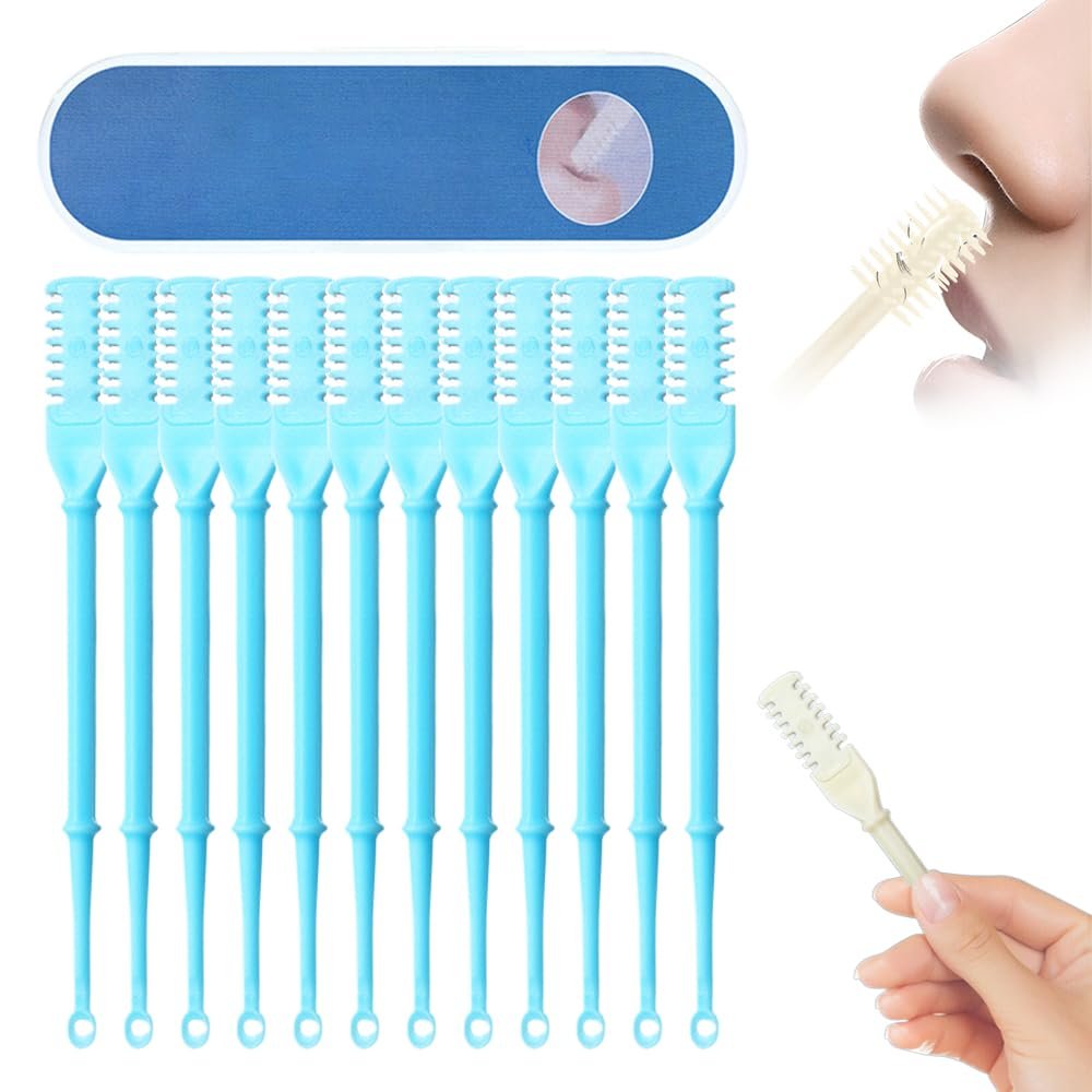 2-in-1 Nasal Hair Cutter, 2025 Upgraded Double Sided Nose Hair Knife, Rotating Nasal Hair Razor Cutter with Ear Picker for Women and Men, 360 Rotating Manual Nose Hair Trimmer (Blue, 12pcs)