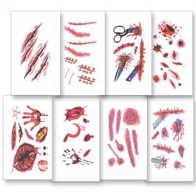 10 Sheets Halloween Temporary Tattoos, Bloody Scar, Stitches & Wound Stickers, Realistic Fake Tattoos for Halloween Makeup & Cosplay, Safe Eco-Friendly Adhesive, Long-Lasting, A-011 A-020