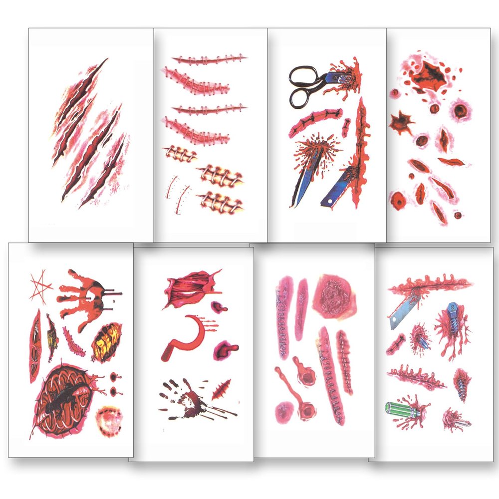 10 Sheets Halloween Temporary Tattoos, Bloody Scar, Stitches & Wound Stickers, Realistic Fake Tattoos for Halloween Makeup & Cosplay, Safe Eco-Friendly Adhesive, Long-Lasting, A-011 A-020