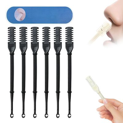 2-in-1 Nasal Hair Cutter, 2025 Upgraded Double Sided Nose Hair Knife, Rotating Nasal Hair Razor Cutter with Ear Picker for Women and Men, 360 Rotating Manual Nose Hair Trimmer (Black, 6pcs)