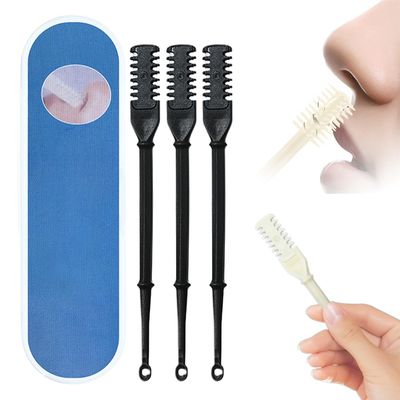 2-in-1 Nasal Hair Cutter, 2025 Upgraded Double Sided Nose Hair Knife, Rotating Nasal Hair Razor Cutter with Ear Picker for Women and Men, 360 Rotating Manual Nose Hair Trimmer (Black, 3pcs)
