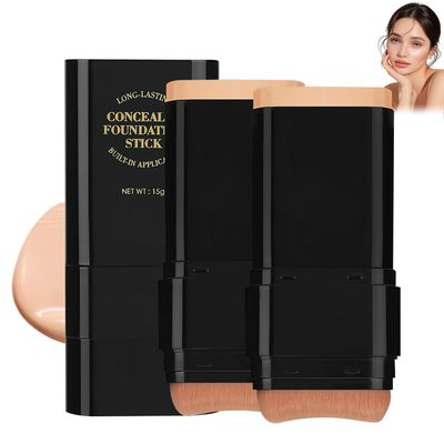 2Pcs Long-Lasting Concealer Foundation Stick, Face Foundation Contour StickCreamy Full Coverage, Hydrating Olive & Camellia Formula for Dark Circles & Blemishes (4# WHEAT)