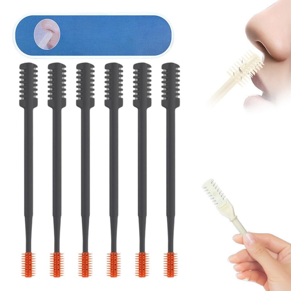 2-in-1 Nasal Hair Cutter, 2025 Upgraded Double Sided Nose Hair Knife, Rotating Nasal Hair Razor Cutter with Ear Picker for Women and Men, 360 Rotating Manual Nose Hair Trimmer (Gray, 6pcs)