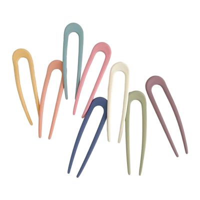 8 French U-shaped hair clips, plastic, multi colored, suitable for women and girls' hairstyle accessories