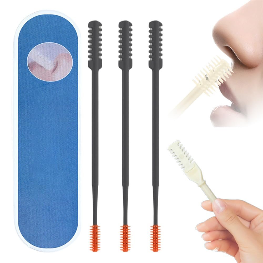 2-in-1 Nasal Hair Cutter, 2025 Upgraded Double Sided Nose Hair Knife, Rotating Nasal Hair Razor Cutter with Ear Picker for Women and Men, 360 Rotating Manual Nose Hair Trimmer (Gray, 3pcs)
