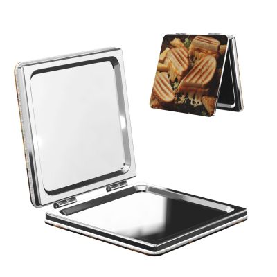 Small Pocket Compact Mirror 1x/2x Magnifying Pu Leather Makeup Mirrors Cheese Sandwiches Portable Pocket Mirror for Women Girls