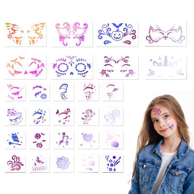 28pcs Body Paint Stencils, Durable Reusable Face and Body Painting Templates for Kids & Adults Practical Accessories for Holiday Halloween Party Makeup