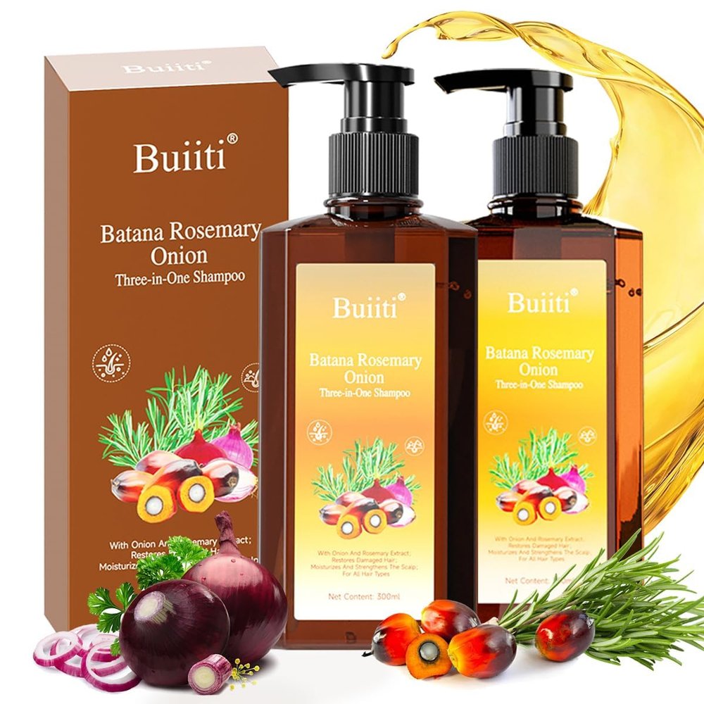BUIITI Batana Oil Shampoo for Hair Growth Infused with Rosemary & Onion, Anti Hair Loss & Thickening Treatment for Women & Men, Promotes Regrowth, Sulfate Free Natural Formula, 10.14 fl oz (2PCS)