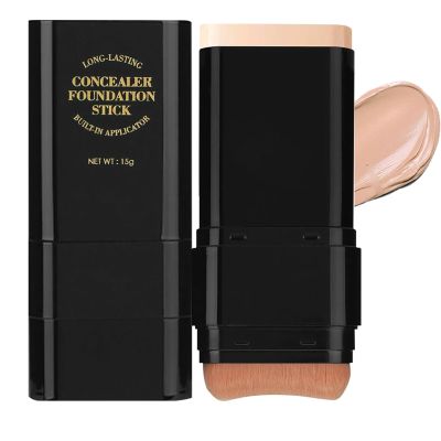 Concealer Foundation Stick,2 in 1 Long-Lasting Concealer Contour Sticks with Brush,Full Coverage for Dark Circles &Blemishes,Korean Waterproof Stick Foundation for All Skin Tones (02NATURAL)
