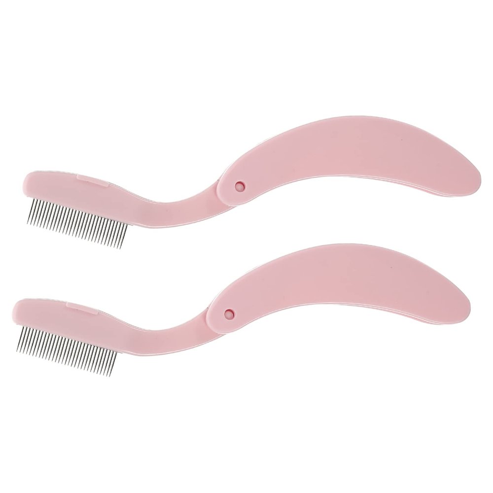 Beaupretty 2Pcs Metal Eyebrow and Eyelash Comb Makeup Tool Pink Stainless Steel Lash Separator for Professional and Home Use