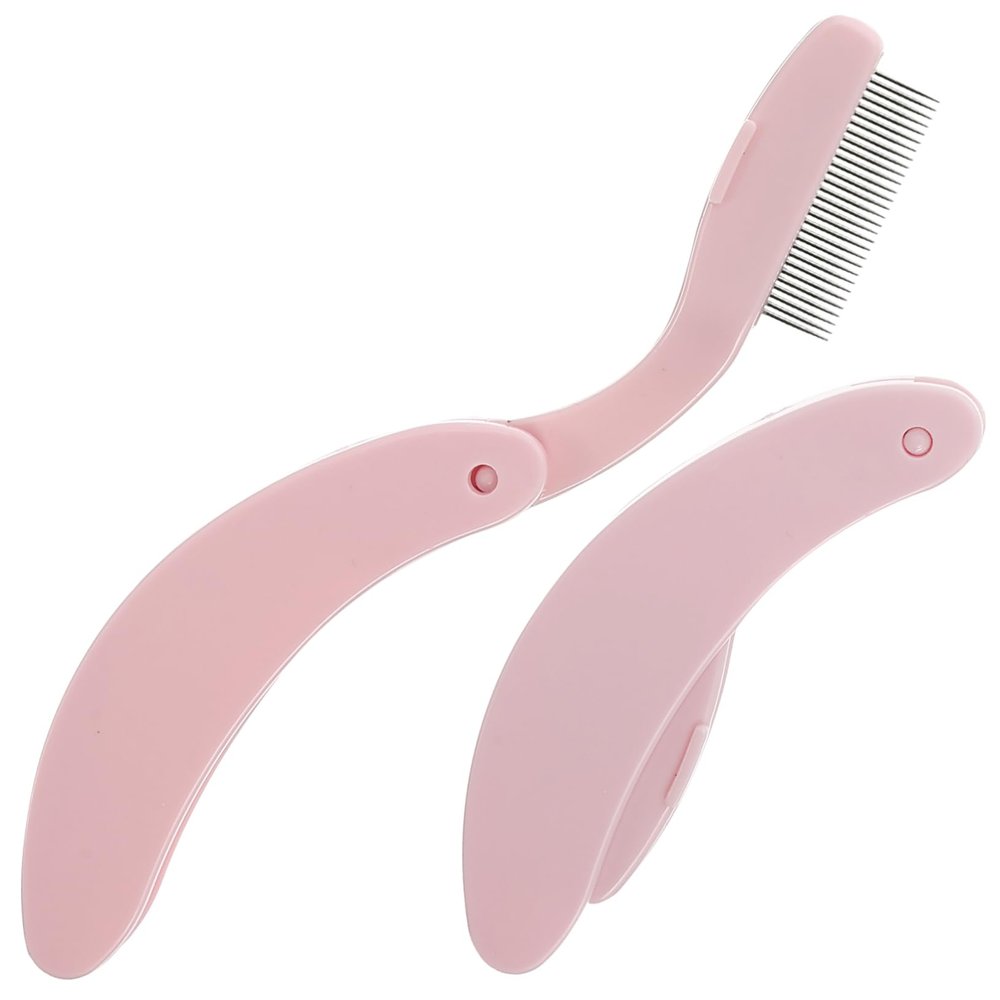 ETHZZLE 2Pcs Metal Eyelash Comb and Eyebrow Grooming Tool with Long Handle Stainless Steel Lash and Brow Separator for Precise Makeup Travel Friendly Beauty Accessory in Pink