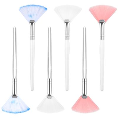 6Pcs Fan Brushes Esthetician, Soft Facial Fan Brushes Esthetician for Women to Apply Face Skincare Face Mud Clay Mask Brush Application, Fluffy Design Ideal for Mask & Makeup, Pink White Blue